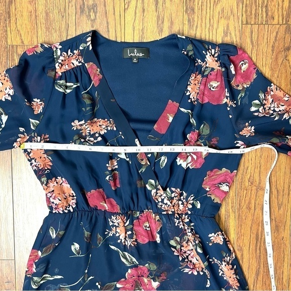 Lulus Pretty Pretender Navy Floral Print Long Sleeve Faux Wrap Dress Size Medium - Picture 13 of 17